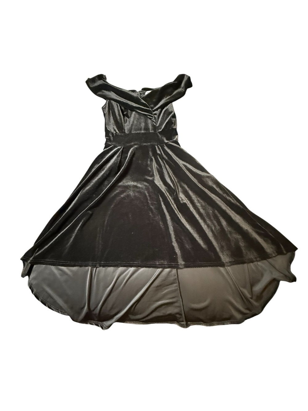 Jasambac Black Velvet Off Shoulder High Low Cocktail Dress Sz M NWT